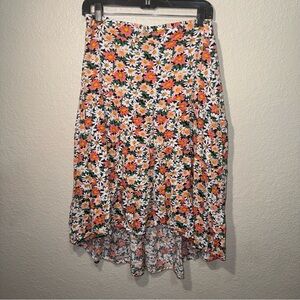 PrettyGarden Women’s Floral High Low Tiered Midi Skirt Boho Cottagecore M
